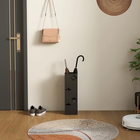 Μεταλλική βάση ομπρέλας, 4 γάντζοι, σχέδιο σύννεφων και ομπρέλας, δίσκος σταγόνων, μαύρος