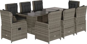 vidaXL Σετ Τραπεζαρίας Κήπου 9 τεμ. Γκρι Συνθ. Ρατάν με Μαξιλάρια