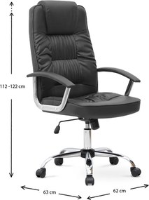 Καρέκλα γραφείου διευθυντική Arial Megapap από τεχνόδερμα χρώμα μαύρο 62x63x112/122εκ.