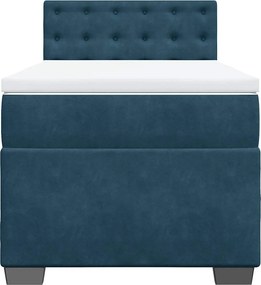 vidaXL Κρεβάτι Boxspring με Στρώμα Μπλε 90x200 εκ. Βελούδινο