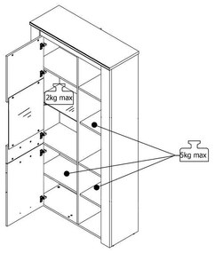 Βιτρίνα Kent POP V Γκρί Δρύς - Λευκός Δρύς 99x36x195 εκ. 99x36x195 εκ.