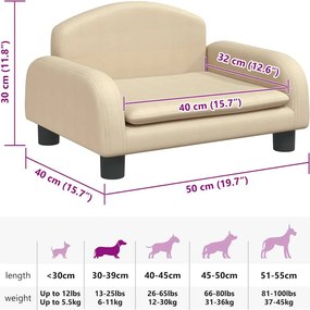 vidaXL Κρεβάτι Σκύλου Κρεμ 50 x 40 x 30 εκ. Υφασμάτινο