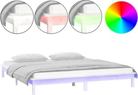 vidaXL Πλαίσιο Κρεβατιού LED Λευκό 150x200 εκ. King Size Μασίφ Ξύλο