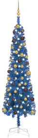 vidaXL Χριστουγεννιάτικο Δέντρο Slim με LED & Μπάλες Μπλε 210 εκ.
