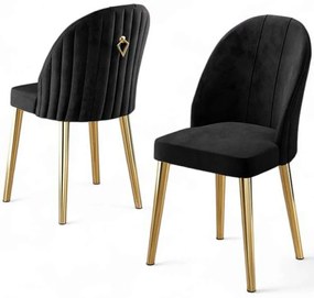 Καρέκλα Mara Babyface (Σετ 4Τμχ) 240CHR1751 45x42x91cm Black-Gold Μέταλλο,Ύφασμα
