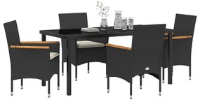 vidaXL Σετ Τραπεζαρίας Κήπου 5 Τεμαχίων με Μαξιλάρια Μαύρο Συνθετικό Ρατάν