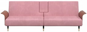 vidaXL Καναπές Κρεβάτι με Ποτηροθήκη Ροζ Βελούδινος
