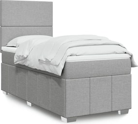 vidaXL Κρεβάτι Boxspring με Στρώμα Ανοιχτό Γκρι 90x200 εκ. Υφασμάτινο