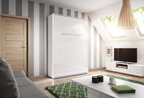 Κρεβάτι - ντουλάπα Concept Pro Lenart AH109 (Άσπρο + Γυαλιστερό λευκό), Μονόκλινο, Άσπρο, 90x200, Πλαστικοποιημένη μοριοσανίδα, Τάβλες για Κρεβάτι,