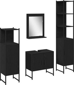 vidaXL Σετ Επίπλων Μπάνιου με ράφι 4 pcs Μαύρο Επεξεργασμένο ξύλο