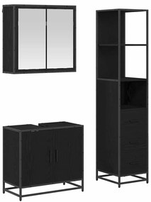 vidaXL Σετ Επίπλων Μπάνιου με ράφι 3 pcs Μαύρη Οξυά Επεξεργασμένο ξύλο