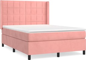 vidaXL Κρεβάτι Boxspring με Στρώμα Ροζ 140x200 εκ. Βελούδινο