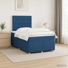 vidaXL Κρεβάτι box spring με στρώμα Μπλε 120 x 200 cm Ύφασμα