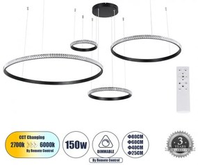 Κρεμαστό Φωτιστικό Οροφής LED 150W 18379lm DIAMOND TETRA Globostar 61148 Μαύρο