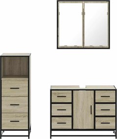 vidaXL Σετ Επίπλων Μπάνιου 3 Τεμαχίων Sonoma Δρυς Επεξεργασμένο Ξύλο