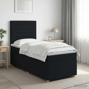 vidaXL Κρεβάτι box spring με στρώμα Μαύρο 90 x 190 cm Ύφασμα