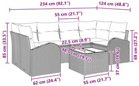 vidaXL Σετ Σαλονιού Κήπου 7 Τεμαχίων με Μαξιλάρια Καφέ Πολυ Ρατάν