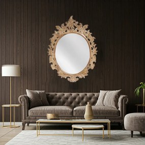 Artekko Mirroki Ξύλινος Oval Καφέ Πατίνα Σκαλιστός Καθρέπτης Τοίχου (110x85)cm