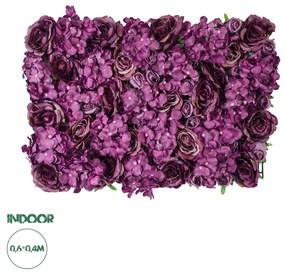 GloboStar® Artificial Garden ROSES STORY 20356 Τεχνητό Διακοσμητικό Πάνελ Λουλουδιών - Κάθετος Κήπος σύνθεση Φουξ &amp; Βυσσινί Τριαντάφυλλα Μ40 x Π60 x Υ10cm