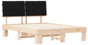 vidaXL Σκελετός Κρεβατιού με Επενδεδυμένο Κεφαλάρι Μαύρο 135 x 190 cm