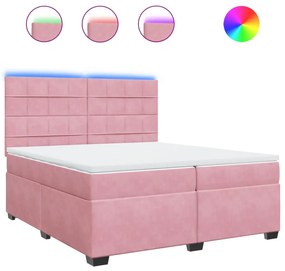 vidaXL Κρεβάτι Boxspring με Στρώμα Ροζ 200x200 εκ. Βελούδινο