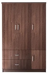 CLOSET Ντουλάπα Τετράφυλλη, 5 Ράφια, 2 Συρτάρια, Θέσεις για Κρεμάστρες, Απόχρωση Καρυδί