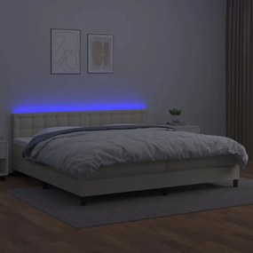 vidaXL Κρεβάτι Boxspring με Στρώμα & LED Κρεμ 200x200 εκ. Συνθ. Δέρμα