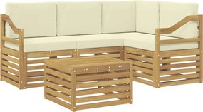 vidaXL Σειρά Καναπέ Εξωτερικού 5 pcs Λευκό και Κρεμ Πολυεστέρας