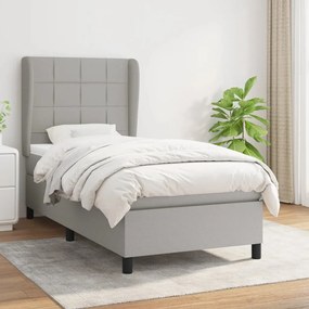 vidaXL Κρεβάτι Boxspring με Στρώμα Ανοιχτό Γκρι 90x200 εκ. Υφασμάτινο