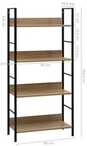 vidaXL Ραφιέρα 4 Επιπέδων Δρυς 60x27,6x124,5 εκ. Επεξεργασμένο Ξύλο