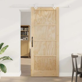 vidaXL Συρόμενη Πόρτα με Σετ Εξαρτημάτων 86x211 εκ. Μασίφ Ξύλο Πεύκου