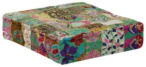 vidaXL Πουφ Patchwork Τετράγωνο Χειροπ. Πράσινο 50x50x12 εκ. Βαμβάκι