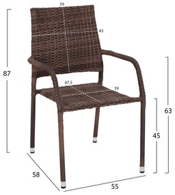 Καρέκλα - Πολυθρόνα MORNER C6074.01 Μεταλλική με Καφέ Rattan 55x58x87Υ εκ. 55x58x87 εκ.