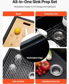 VEVOR 76 cm Granite Kitchen Sink Undermount Single Bowl Drop-In Basin for RV Bar