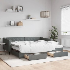 Καναπές Κρεβάτι Συρόμενος Σκούρο Γκρι 90x200 εκ Ύφασμα Συρτάρια