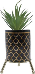 Τεχνητό Φυτό σε Κεραμικό Γλαστράκι σε Μεταλλική Χρυσή Βάση 10x21cm - Καφέ