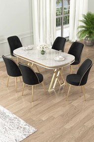Dining Table &amp; Chairs Set (7 Pieces) Lai - White, Gold, Black White
Gold
Black