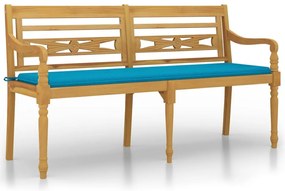vidaXL Παγκάκι Batavia 150 εκ. από Μασίφ Ξύλο Teak με Μπλε Μαξιλάρι
