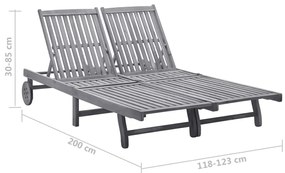 vidaXL Ξαπλώστρα Κήπου 2 Ατόμων Γκρι από Μασίφ Ξύλο Ακακίας &amp; Μαξιλάρι