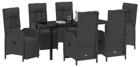 vidaXL Σέτ φαγητού για κήπο με μαξιλάρι 7 pcs Μαύρο Πολυ ράταν