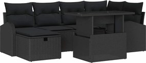vidaXL Σετ Καναπέ Κήπου με μαξιλάρι 7 pcs Μαύρο Πολυ ράταν