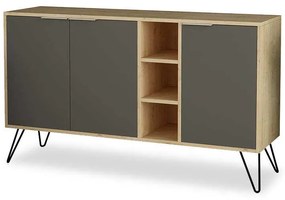 Μπουφές Clara pakoworld χρώμα light oak-ανθρακί 142x35.5x82εκ