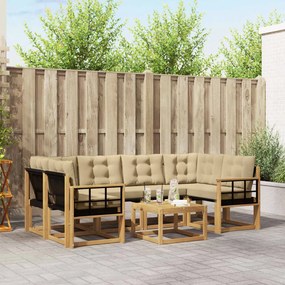 vidaXL Σειρά Καναπέ Εξωτερικού με μαξιλάρι 7 pcs Λευκό και Μπεζ