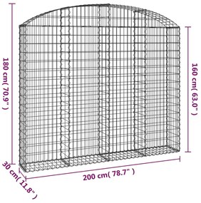 vidaXL Συρματοκιβώτιο Τοξωτό 200x30x160/180εκ. από Γαλβανισμένο Χάλυβα