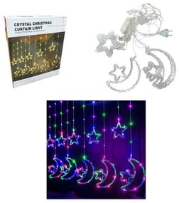Κουρτίνα Φωτάκια Χριστουγέννων με Αστέρια και Φεγγάρια Πολύχρωμο Χρώμα 10L 3M– Crystal Christmas Curtain Light with Stars & Moons RGB light-041080-195407