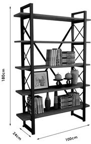 ΒΙΒΛΙΟΘΗΚΗ WOOK PAKOWORLD ΚΑΡΥΔΙ-ΜΑΥΡΟ 90X34X180ΕΚ