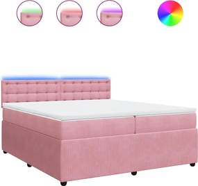 vidaXL Κρεβάτι Boxspring με Στρώμα Ροζ 200x200 εκ. Βελούδινο