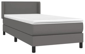 Κρεβάτι Boxspring με Στρώμα Γκρι 90x200 εκ. από Συνθετικό Δέρμα - Γκρι