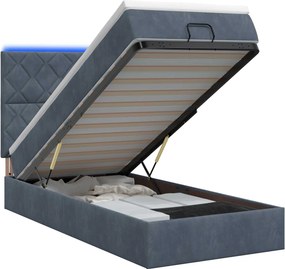 vidaXL Κρεβάτι Ottoman με Στρώμα και LED Σκούρο Γκρι 90 x 200 cm