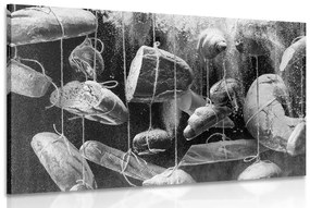 Εικόνα κρεμαστή ζαχαροπλαστική σε σχοινί σε ασπρόμαυρο - 120x80